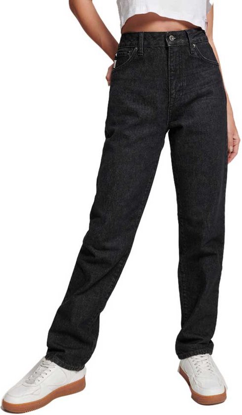 Superdry Vintage High Rise Straight Jeans Zwart 26 / 32 Vrouw