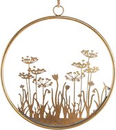 Luxe deurkrans van metaal goud Ø 31 cm decoratieve krans lente bloemen decoratie om op te hangen voor muur en deur