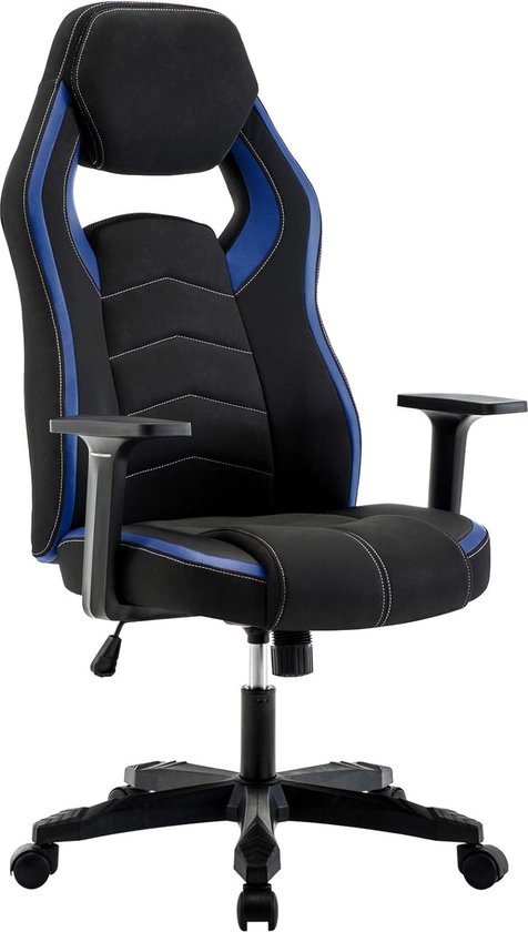 Bureaustoel, gamingstoel, hoge rug, ergonomische computerstoel, racing, gamer stoel, bureaustoel, stof, verstelbare draaistoel, blauw
