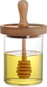 honingpotten honingpot met houten lepel en deksel - 390 ml honingpot transparant glazen honingcontainer voor siroopopslag