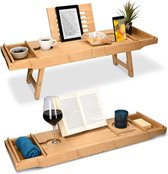 Bamboe badkuipplank, ontbijtblad, uitschuifbaar, boekenplank, wijnglashouder, dienblad voor badkuip en bed, gemaakt van hout in wit