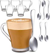 6 Cappuccinoglazen met handvat en lepel - 250 ml - Houdt lang warm - Ideaal formaat voor volautomatische koffiemachines - Vaatwasmachinebestendig