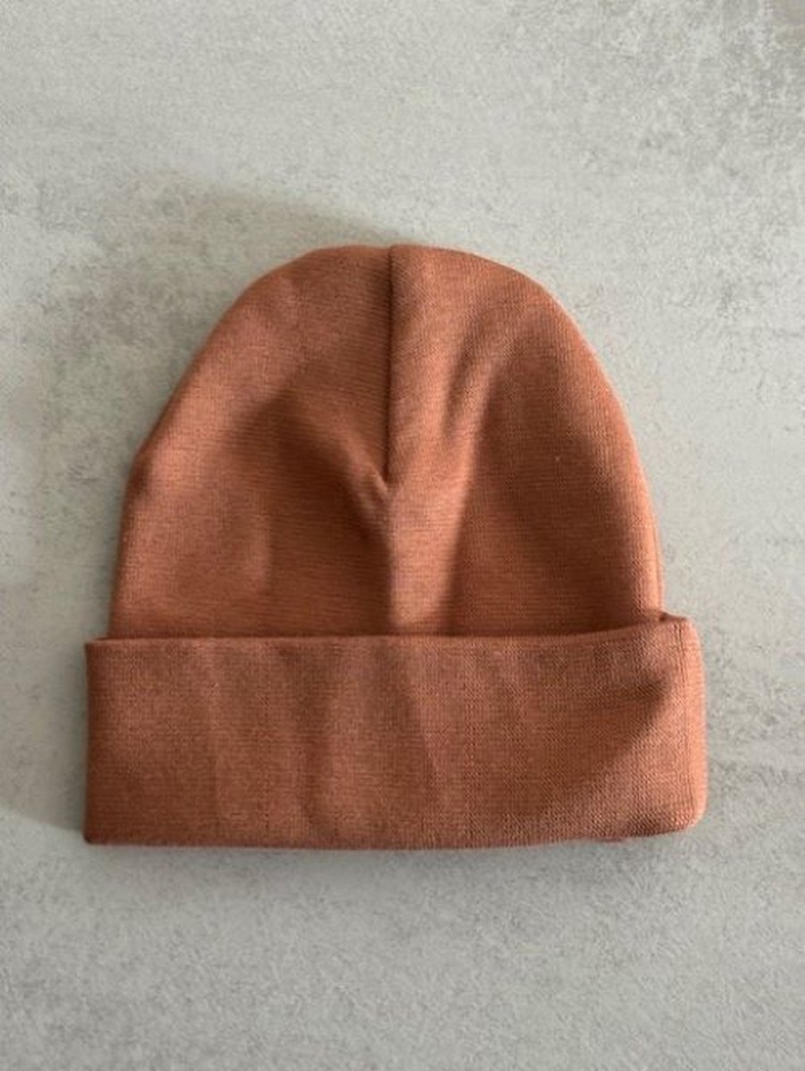 Goedkoopste Babymuts - gepersonaliseerd - met naam - Kleur Nature Brown - Bruin - maat 0-3 maanden - Baby - Muts - Kraamcadeau