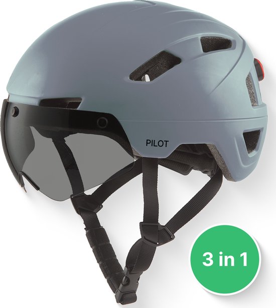 GOOFF® PILOT 3 in 1 Snorscooterhelm met afneembaar vizier - matgrijs - lichtgewicht snorfiets helm - NTA gecertificeerd speed pedelec helm - geschikt voor blauw kenteken snorscooter en snorfiets - maat L - voor vrouwen en mannen