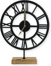 Horloge de table en métal à piles 48 cm - horloge - métal - noir - socle en bois - horloge à piles - avec chiffres romains