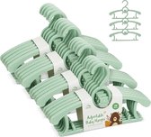 Anstore Children's Clothes Hangers, Pack of 20, Growing Children's Clothes Hangers, Space-Saving with Stackable Bear Hooks, Non-Slip Hangers for Babies and Toddlers, Green