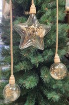 House of Seasons Kerst hangende Led ster,bal aan het touw ,met droge bloemen ,Set van 3, Kersthanger,Me