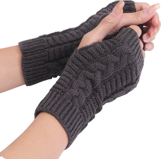 Vingerloze Handschoenen voor dames - Donker grijs - Polswarmers voor warme handen - Kort model - Acryl