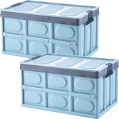 Pack of 2 Storage Boxes with Lid, Plastic Folding Box, Stackable Transport Box, Foldable Container, 30 L Storage Container for Clothes, Toys, Books, Snack, Shoe Shelf Baskets, Storage Box