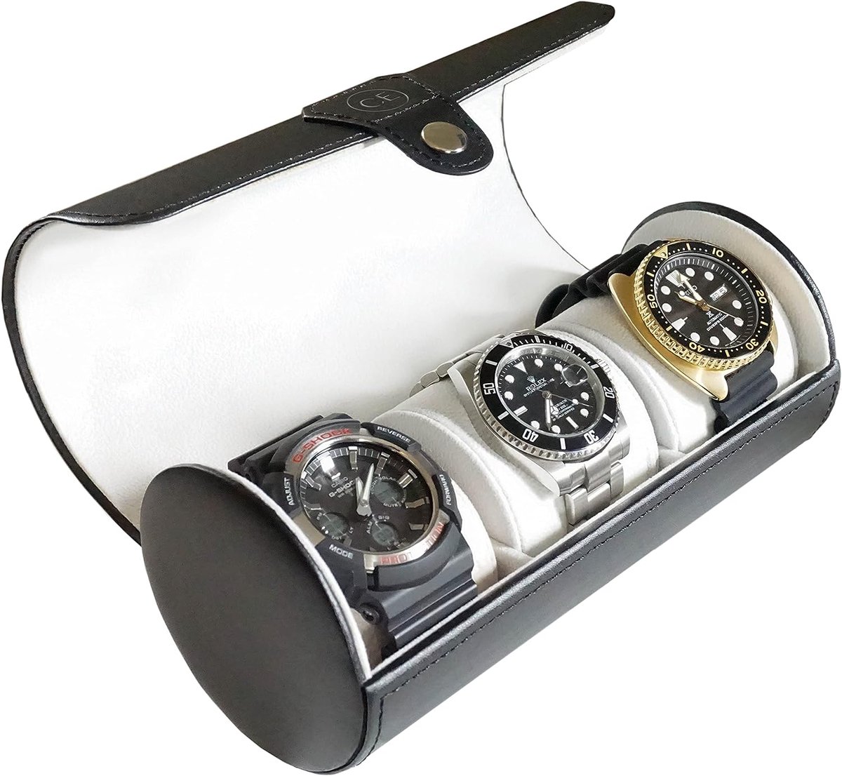 Zwarte Vegan Lederen Horlogerol - Stijlvolle Bescherming voor Drie Horloges