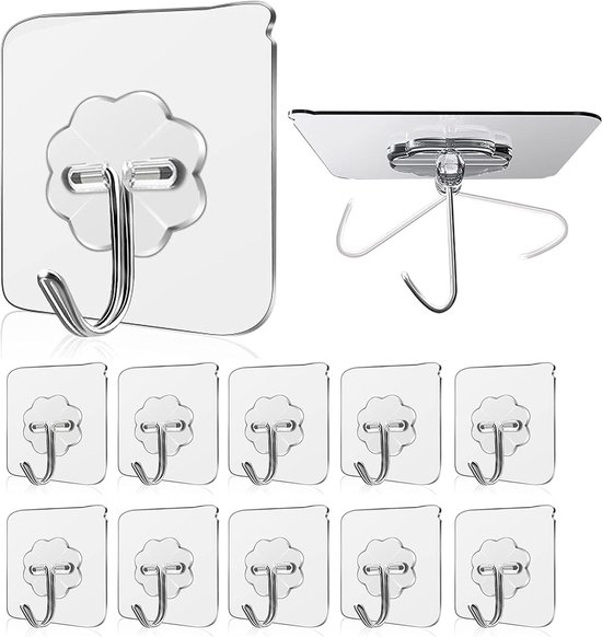 Sterke Plakkers Douche Caddy 12 Stuks Zelfklevende Douche Haken - Transparant, Geen Boren, Voor Doucherek En Badkamer Opberging Transparante Stickerhaak