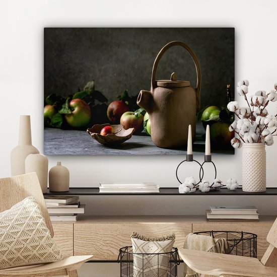 Toile Peinture Théière - Thee - Nature Morte - 150x100 cm - Décoration murale