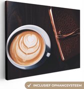 Canvas Schilderij Koffie - Kaneel - Latte - 40x30 cm - Wanddecoratie