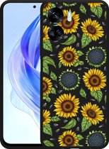 Cazy Hoesje Zwart geschikt voor Honor 90 Lite Sunflowers