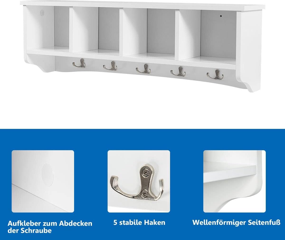 COSTWAY Wandkast, houten hangkast, garderobekast met 4 opbergeenheden