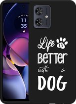 Cazy Hoesje Zwart geschikt voor Motorola Moto G54 5G Life Is Better With a Dog Wit