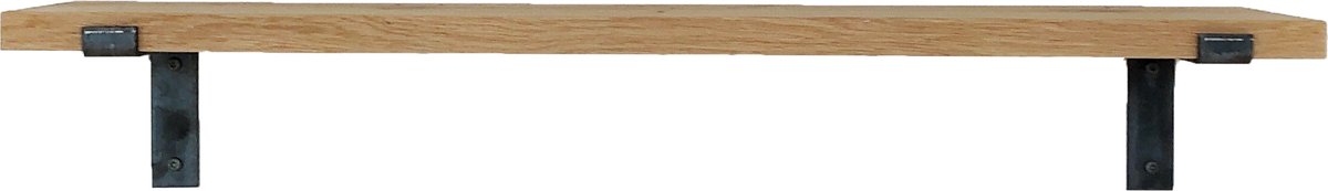 GoudmetHout® Wandplank Industrieel - 220 x 20 cm Muurplank - Licht Eiken Hout - Decoratie Wandrek & Boekenrek - Hangplank Keuken - Wall Shelf + 2 Plankdragers van Ruw Staal