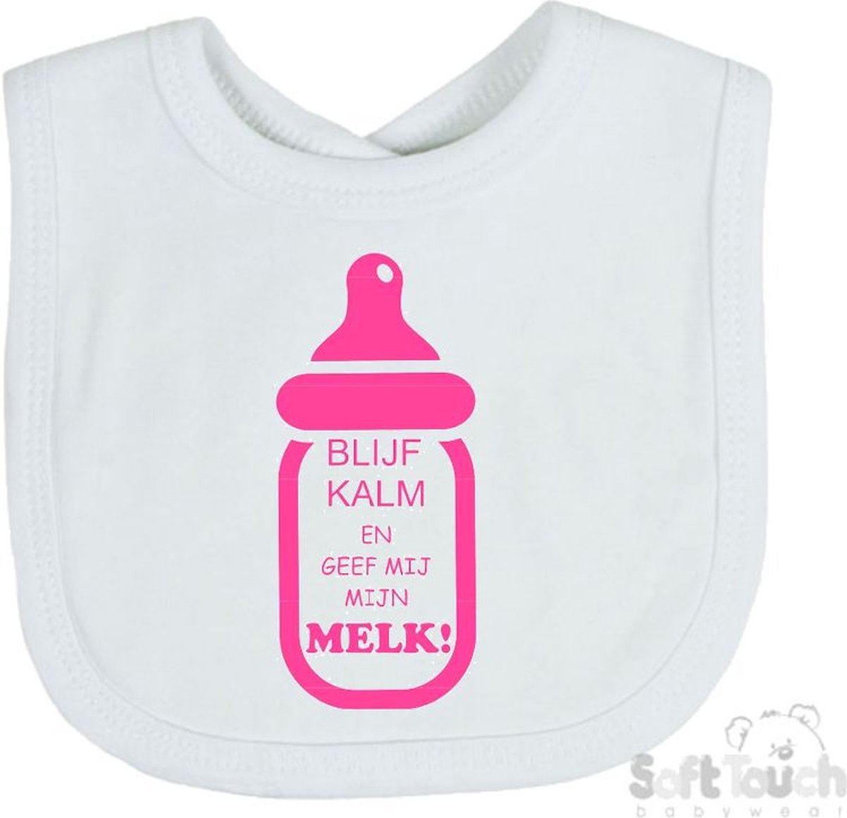 Goedkoopste Soft Touch Slabber Slabbetje Slab Blijf kalm en geef mij melk! Unisex Katoen Wit/roze Maat 33x22 Cm