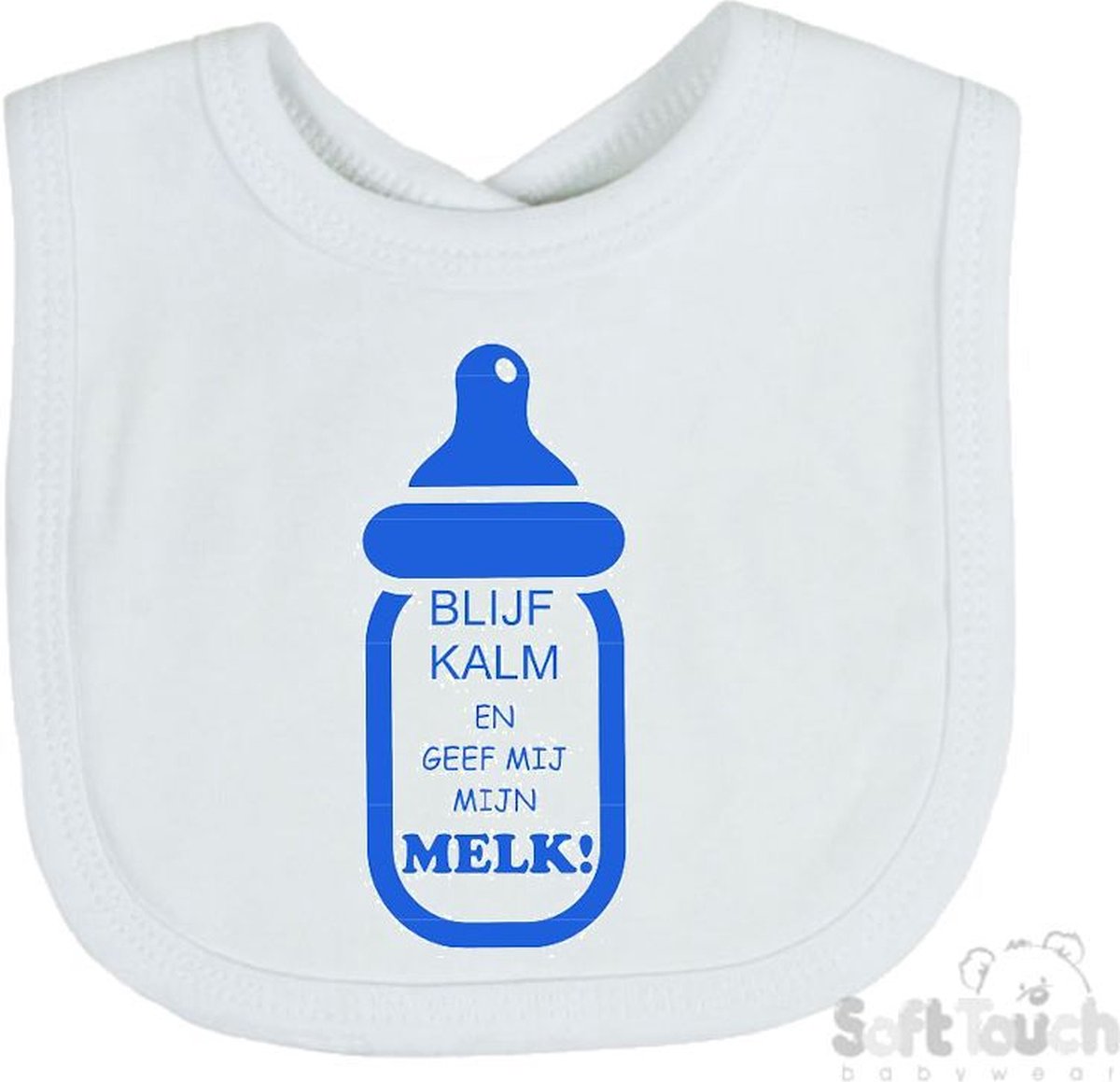 Goedkoopste Soft Touch Slabber Slabbetje Slab Blijf kalm en geef mij melk! Unisex Katoen Wit/blauw Maat 33x22 Cm
