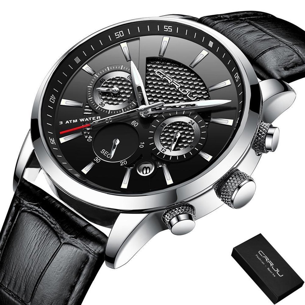 CRRJUØ Horloges voor Mannen Herenhorloge Jongens Heren Watch Horloge Ø Horlogebox Geschenkdoos Ø Zwart Zilver