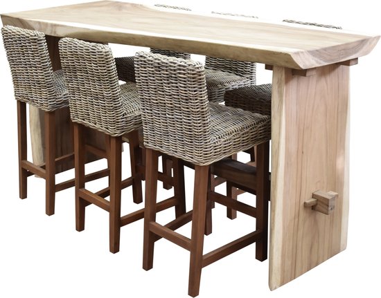 Set de bar tronc d'arbre Rita 220x70xH110 cm 7 pièces