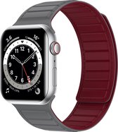 Siliconen bandje - geschikt voor Apple Watch series 1/2/3/4/5/6/7/8/9/SE/SE 2/Ultra/Ultra 2 met case size 42 mm / 44 mm / 45 mm / 49 mm - grijs/bordeaux