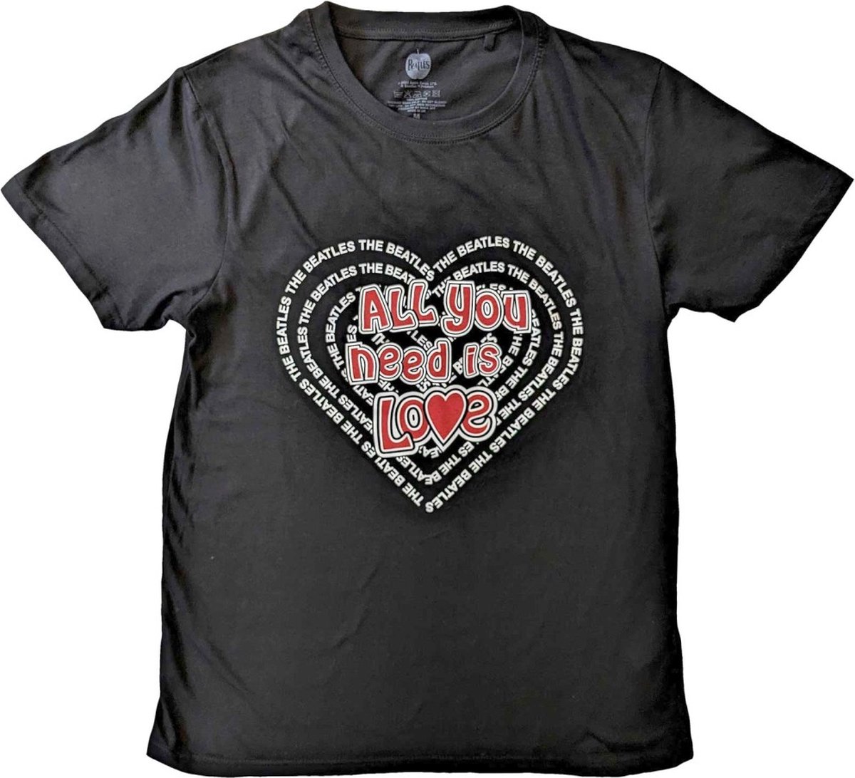 The Beatles - All You Need Is Love Heart Heren T-shirt - L - Zwart