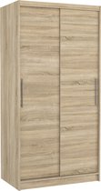 Schuifkast 100 cm - Sonoma kleur - 5 planken - 2 schuifdeuren - kledingroede