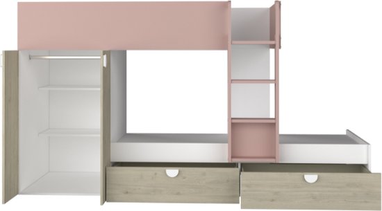 Trasman - Stapelbed Jip met kast & lades - 90x190 - Roze