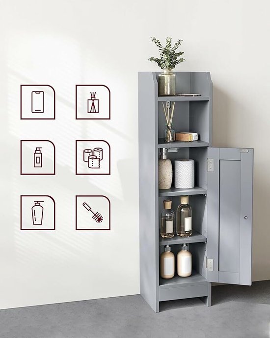 VASAGLE Toiletkast, Badkamermeubel, Badkamerkast, Smalle Badkamerplank Verstelbare Planken Ruimtebesparend Eenvoudige Montage Wit Bbc310w01 661709989