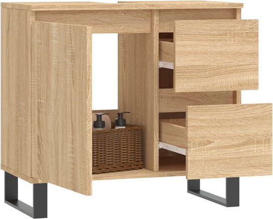 vidaXL Badkamerkast 65x33x60 cm bewerkt hout wit, badkamer kast, badkamermeubel, badkastje, badkamermeubilair, badkast, badkamerkastje