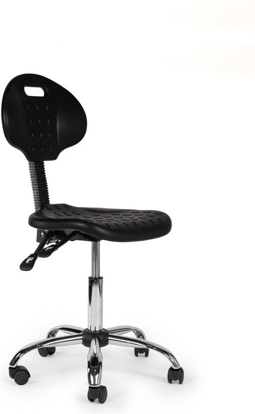 Werkplaatsstoel Zwart Laag - Zithoogte 40/58cm - kruk op wielen - krukje - werkkruk - zadelkruk - bureaukruk - kapperskruk - verstelbaar - draaikruk - tabouret - zadelkruk met rugleuning - tot 160kg