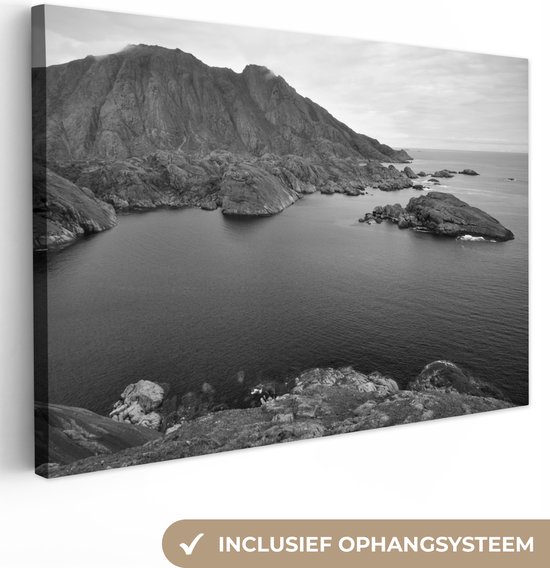 Canvas Schilderij Scandinavische kust zwart-wit fotoprint - 120x80 cm - Wanddecoratie
