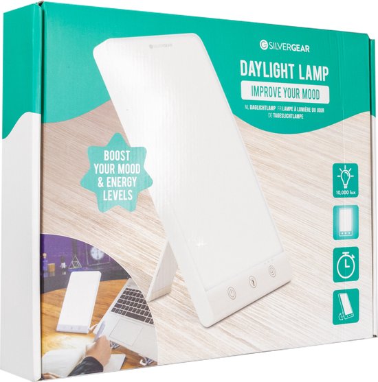 Daglichtlamp 10.000 Lux - Ingebouwde Timer - 3 Standen - Meer Energie - Nachtrust - LED Bureaulamp - Daylight Lamp - Winterdepressie - Gezicht - Lichttherapielamp - Wit - Silvergear
