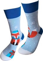 Grappige Sokken - Kerst Sokken - Vos sokken - Vosje - leuke sokken - vrolijke sokken - witte sokken - tennis sokken - sport sokken - valentijns cadeau - sokken met tekst - aparte sokken - Socks waar je Happy van wordt - maat 37-44