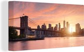 Canvas Schilderij Zonsondergang boven de Brooklyn Bridge in New York - 80x40 cm - Wanddecoratie
