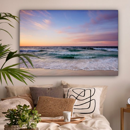 Canvas schilderij 140x90 cm - Wanddecoratie Strand - Pastel - Kleuren - Muurdecoratie woonkamer - Slaapkamer decoratie - Kamer accessoires - Schilderijen op canvas
