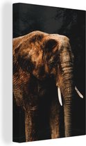 Canvas schilderij 90x140 cm - Wanddecoratie Olifant - Zwart - Verf - Muurdecoratie woonkamer - Slaapkamer decoratie - Kamer accessoires - Schilderijen