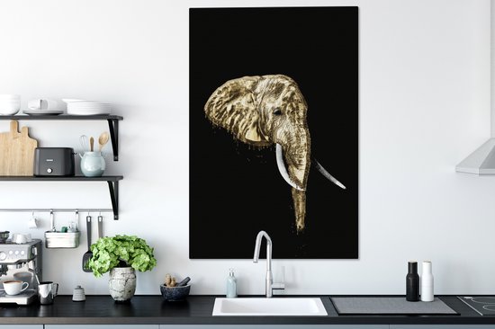 Éléphant Illustration sur fond noir 90x140 cm - impression photo sur toile peinture (Décoration murale salon / chambre à coucher) / Animaux sauvages Peintures Toile