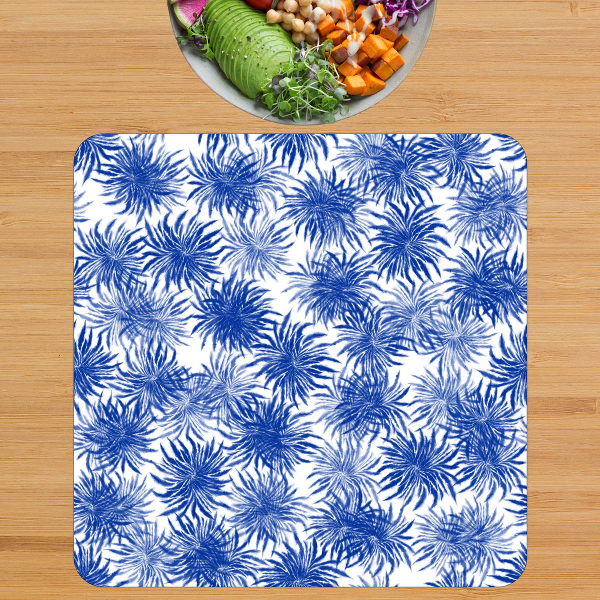 Luxe Placemat - Blauw met Wit Bloemen Patroon - Set van 6 Placemats - 40x40 cm - 2 mm dik Vinyl - Anti Slip - Afneembaar — cadeau in Wonen & Interieur - foto 3