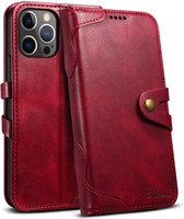 Mobiq - Vintage Lederen Wallet Hoesje iPhone 15 Pro Max - rood