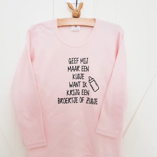 Shirt Aankondiging zwangerschap kusje broertje zusje Ik word grote zus | lange mouw | roze | maat 74 zwangerschap aankondiging bekendmaking Baby big sis sister