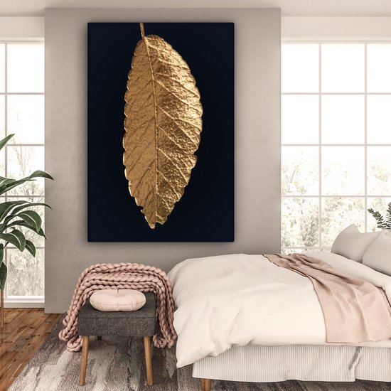 Suspension feuille d'or sur fond noir toile 2cm 120x180 cm - Tirage photo sur toile (Décoration murale salon / chambre) XXL / Groot format!