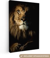 Canvas Schilderij Leeuw - Licht - Zwart - 60x90 cm - Wanddecoratie