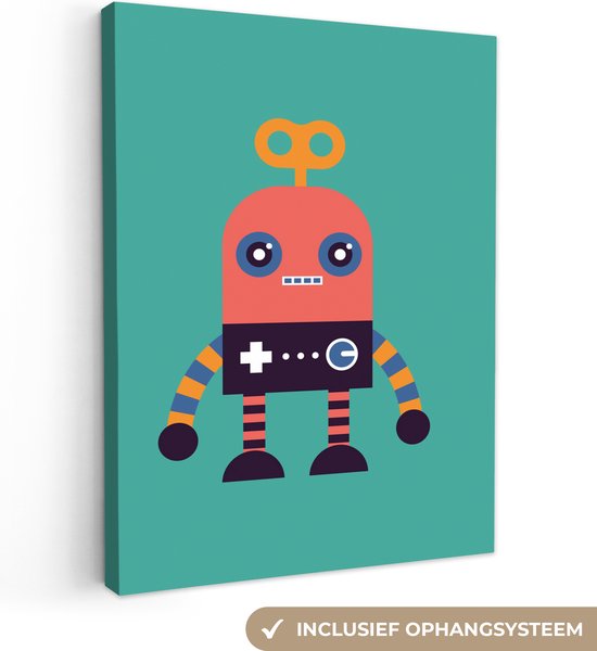 Tableau toile enfants - Décoration murale chambres d'enfants - Robot - Jouets - Vert - 90x120 cm - Toile enfants - Décoration murale