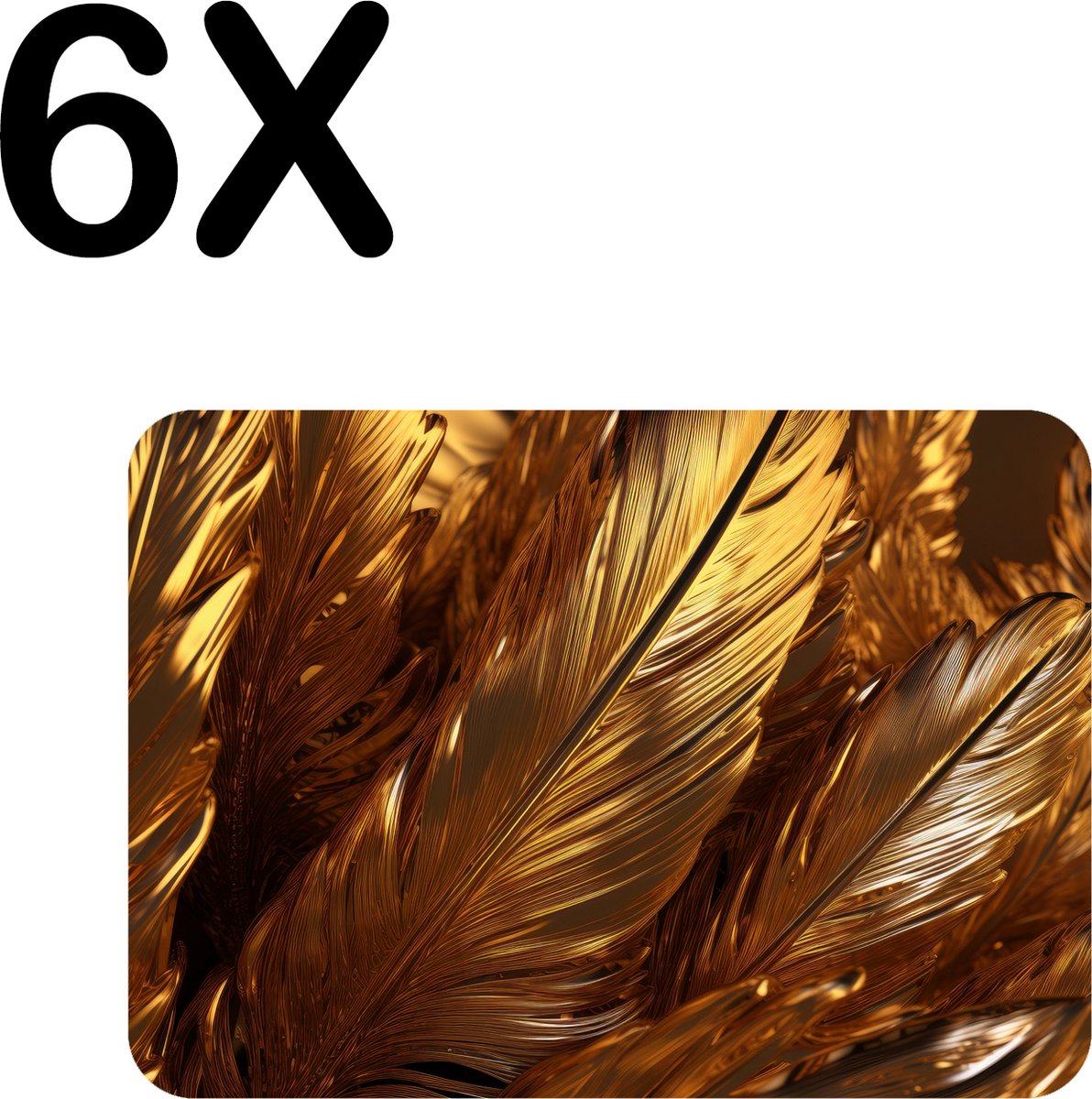BWK Flexibele Placemat - Gouden Veren - Set van 6 Placemats - 40x30 cm - PVC Doek - Afneembaar