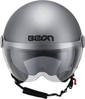 BEON B120 Logo Mat/Titanium - Jethelm met vizier - Geschikt als Scooterhelm Brommerhelm Motorhelm & Snorfietshelm - Retro - XL - Geschikt als Dameshelm & Herenhelm