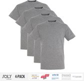 4 Pack Sol's Heren T-Shirt 100% biologisch katoen Ronde hals Grg Maat M