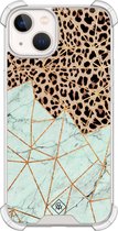 Casimoda® hoesje - Geschikt voor iPhone 13 - Luipaard Marmer Mint - Shockproof case - Extra sterk - Siliconen/TPU - Mint, Transparant