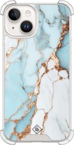 Casimoda® hoesje - Geschikt voor iPhone 14 - Marmer Lichtblauw - Shockproof case - Extra sterk - Siliconen/TPU - Blauw, Transparant